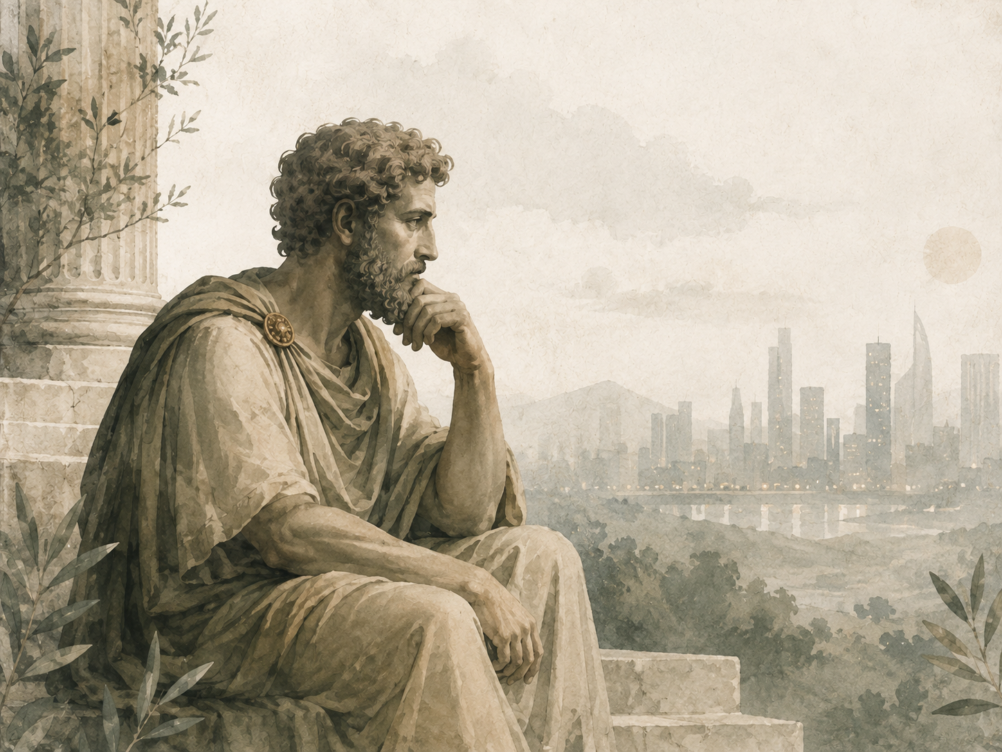 Marcus Aurelius contemplating the modern world